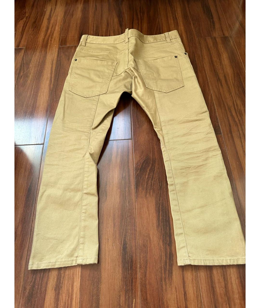 DSQUARED2 Бежевые хлопковые прямые брюки, фото 2