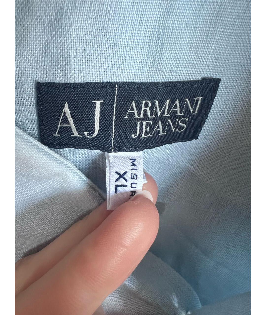 ARMANI JEANS Голубая льняная кэжуал рубашка, фото 3