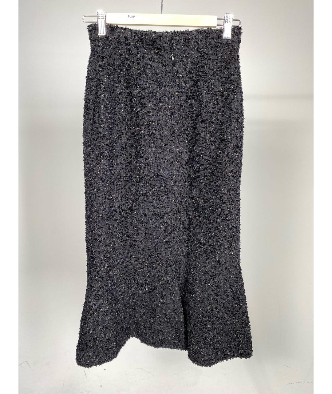CHANEL PRE-OWNED Черная твидовая юбка миди, фото 2