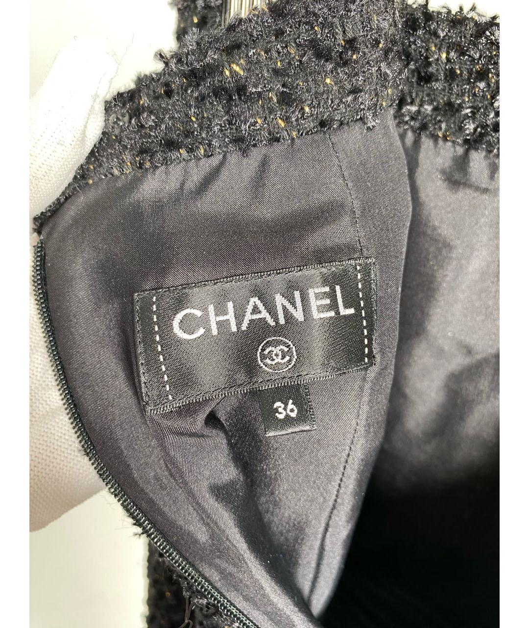 CHANEL PRE-OWNED Черная твидовая юбка миди, фото 3