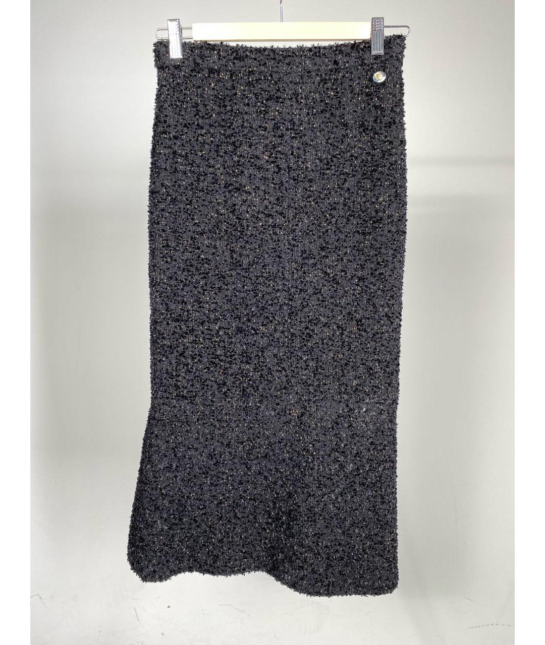 CHANEL PRE-OWNED Черная твидовая юбка миди, фото 5