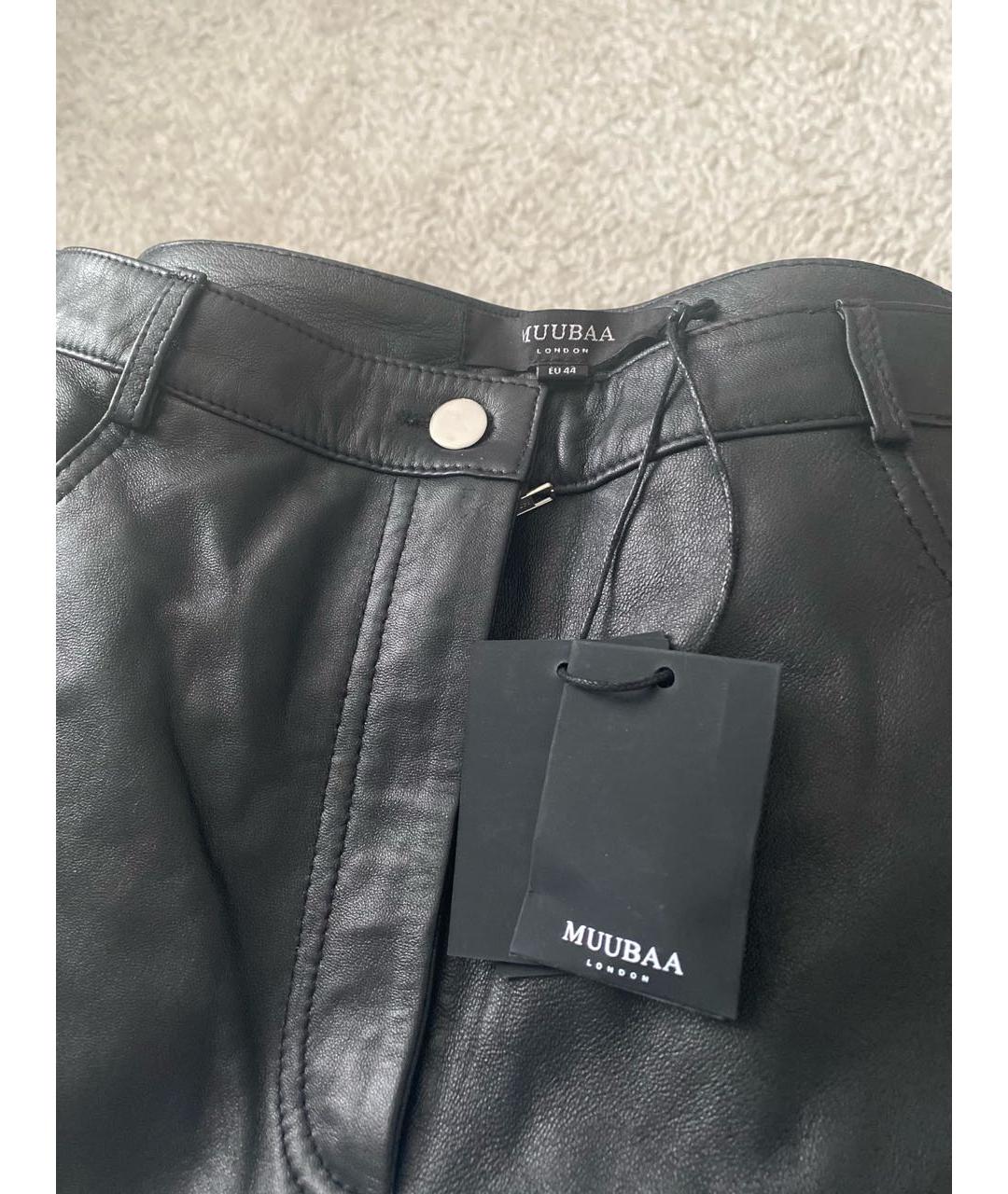 MUUBAA Черные кожаные прямые брюки, фото 2