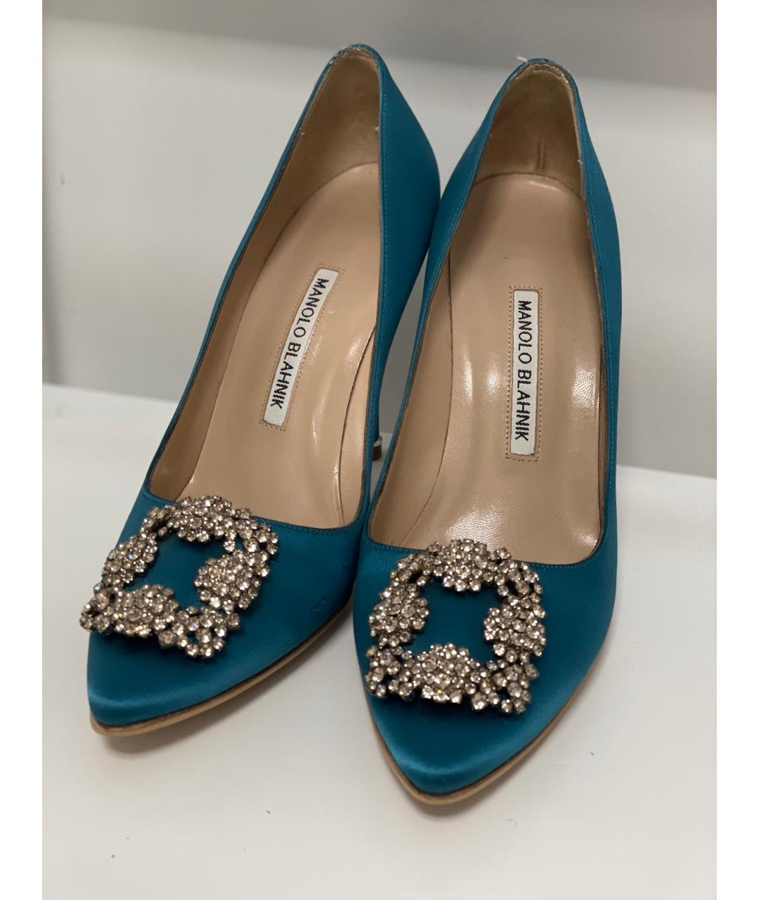 MANOLO BLAHNIK Бирюзовые текстильные туфли, фото 2