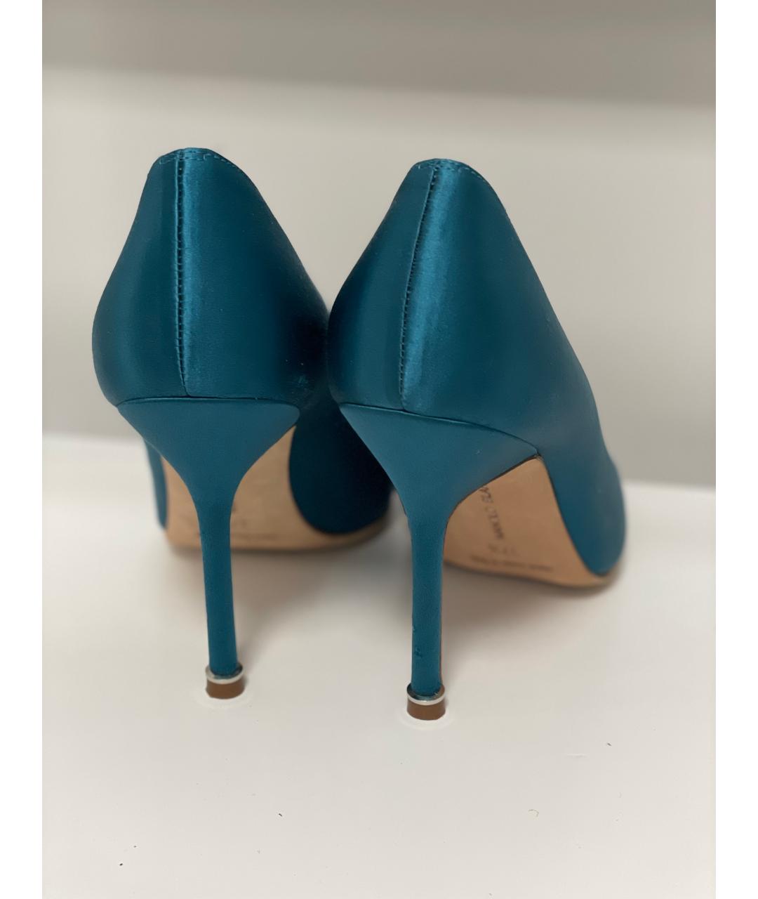 MANOLO BLAHNIK Бирюзовые текстильные туфли, фото 4