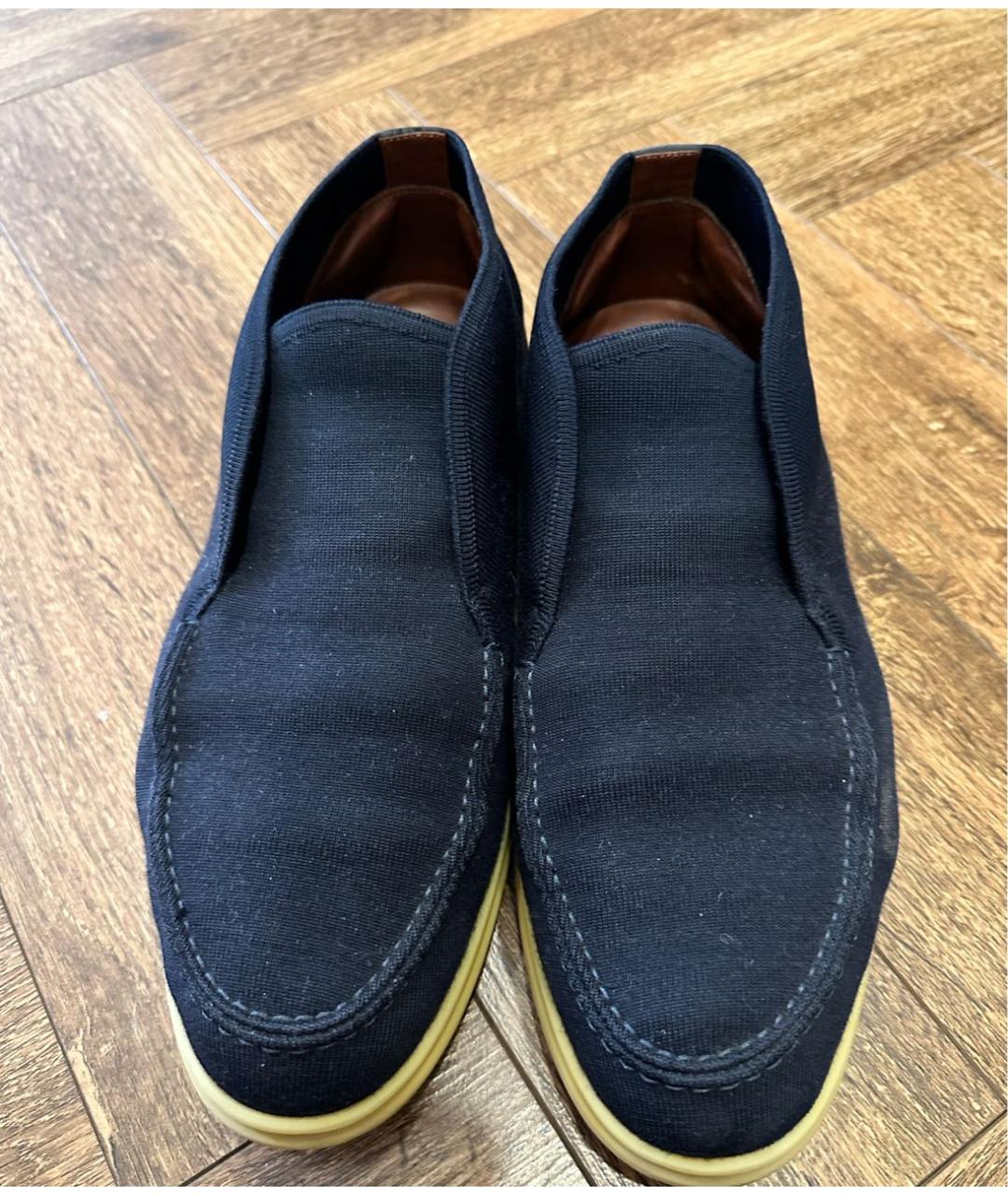 LORO PIANA Темно-синие текстильные низкие ботинки, фото 2