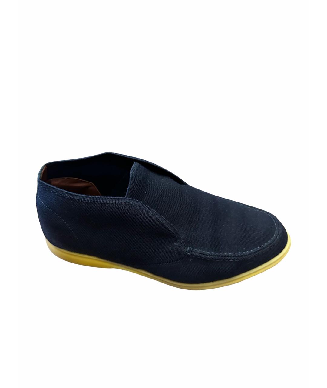 LORO PIANA Темно-синие текстильные низкие ботинки, фото 1