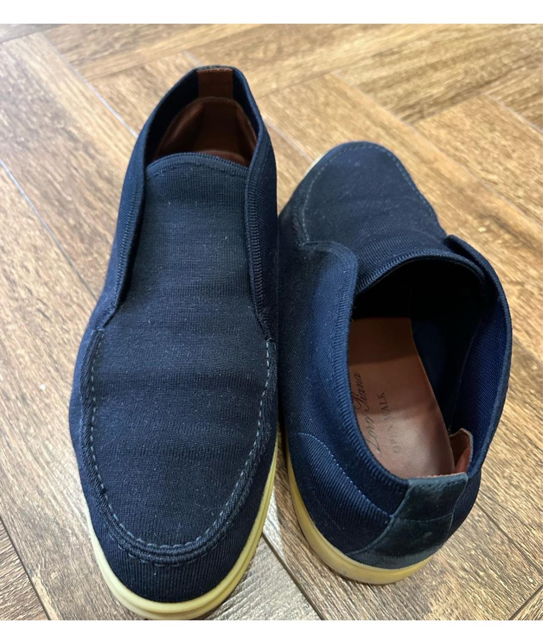 LORO PIANA Темно-синие текстильные низкие ботинки, фото 5