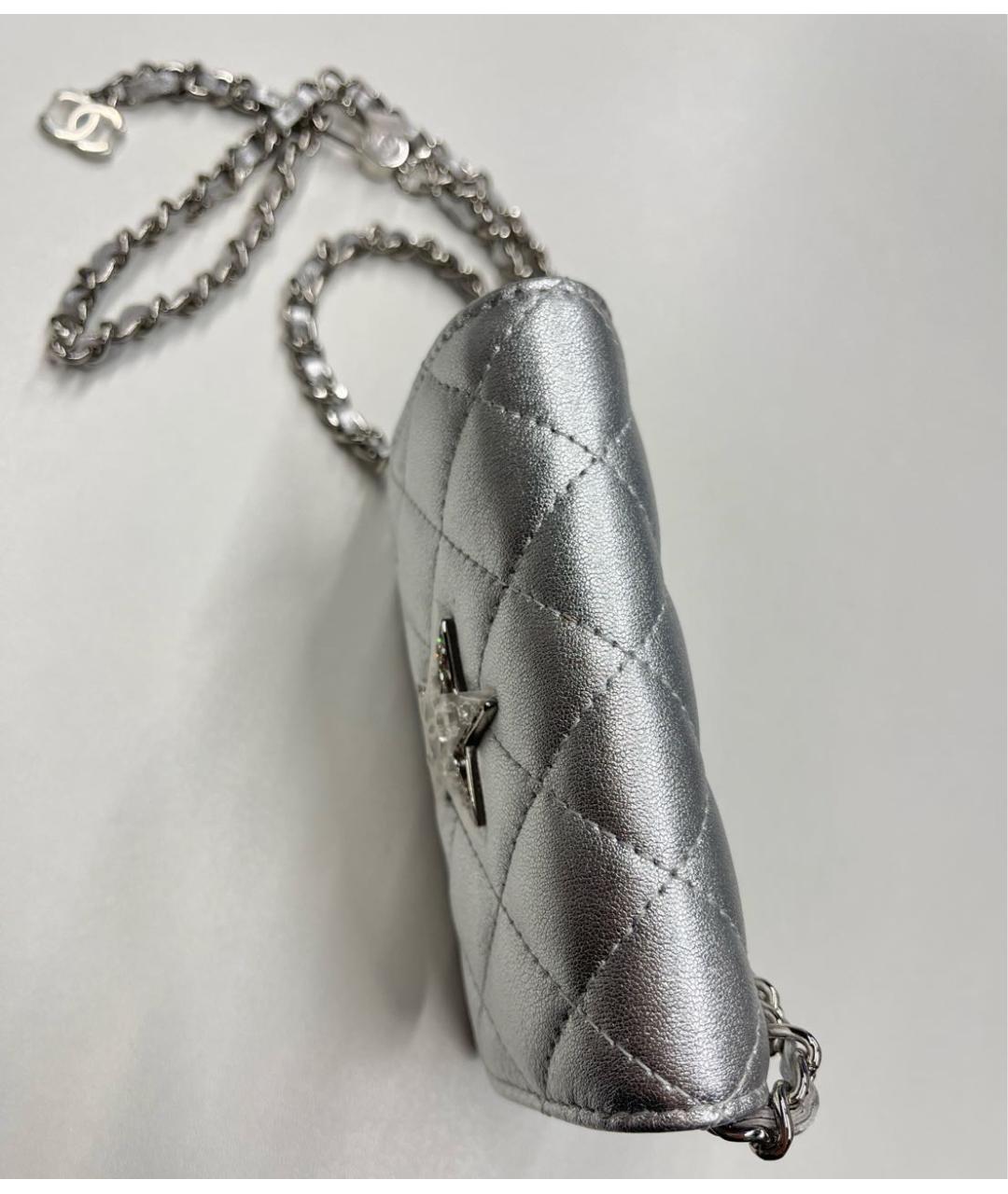CHANEL PRE-OWNED Серебряная кожаная сумка через плечо, фото 3