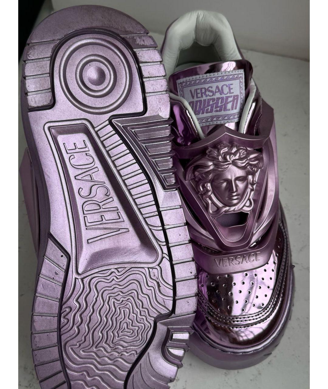 VERSACE Фиолетовые кожаные кроссовки, фото 7
