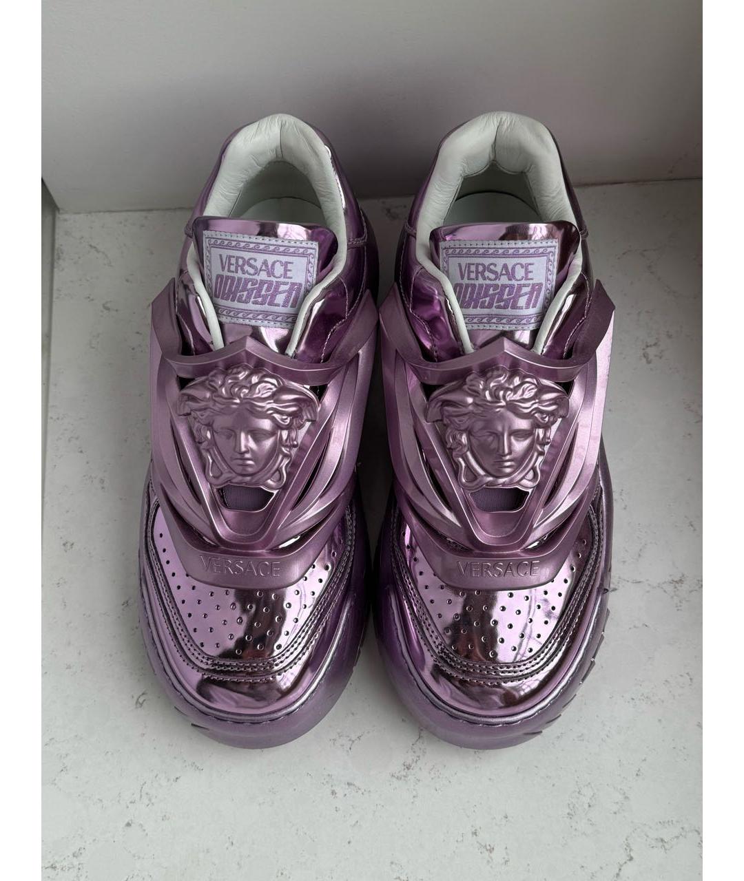 VERSACE Фиолетовые кожаные кроссовки, фото 3