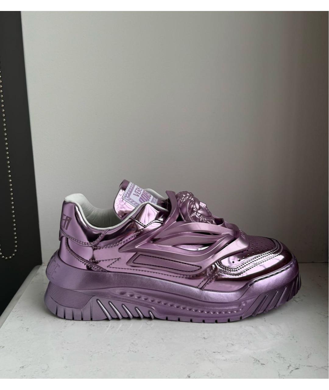 VERSACE Фиолетовые кожаные кроссовки, фото 8