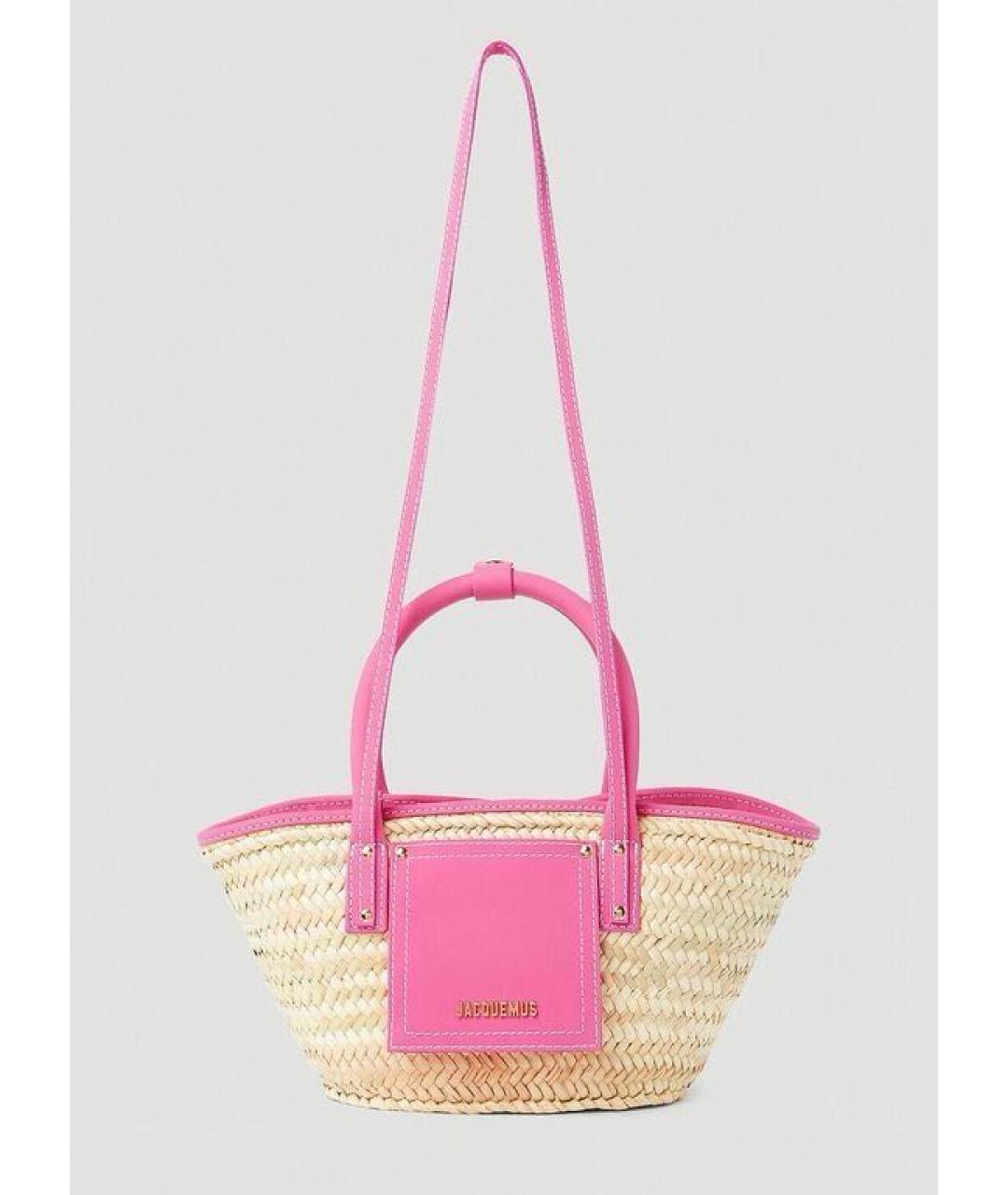JACQUEMUS Розовая пелетеная пляжная сумка, фото 6