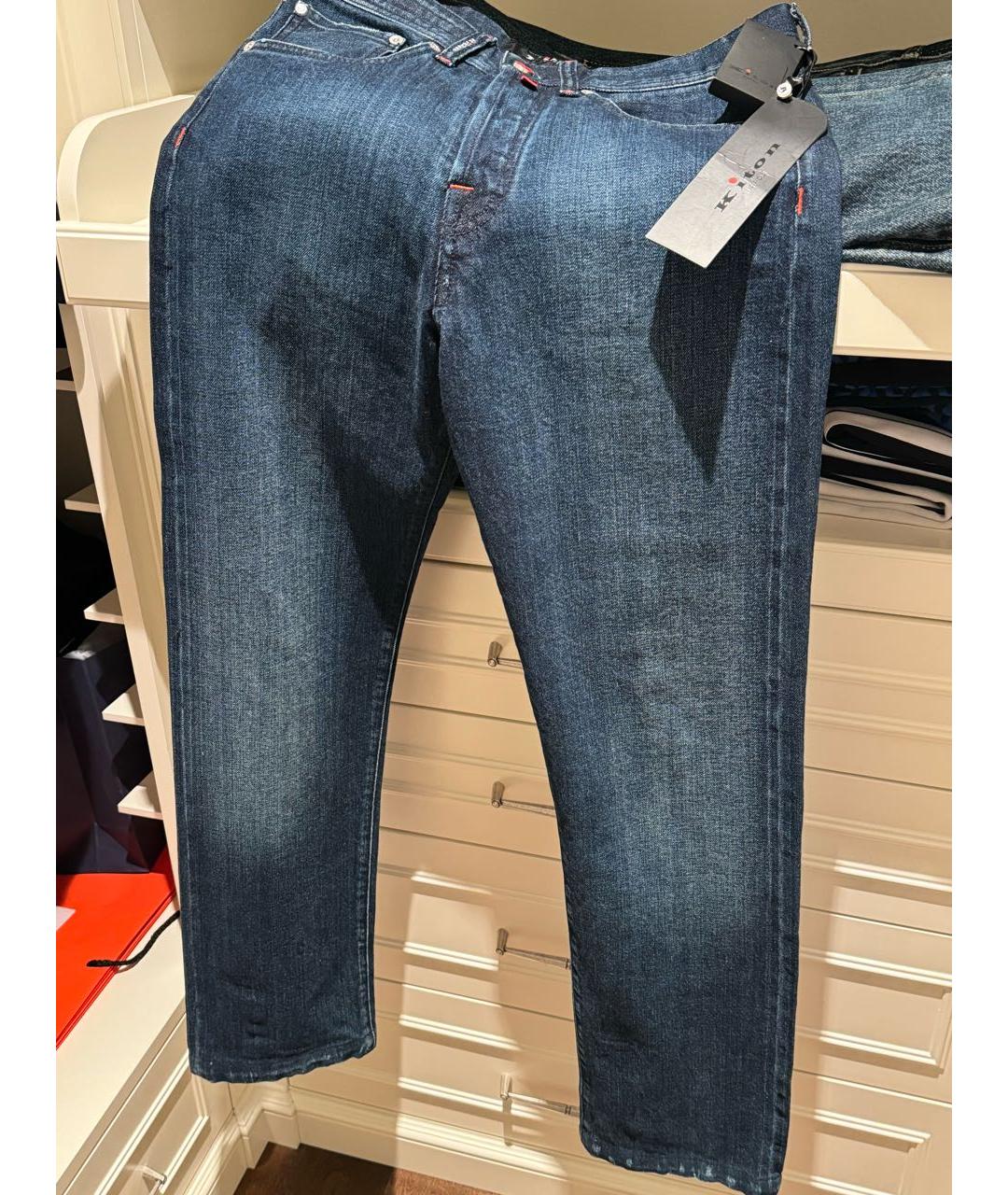 KITON Темно-синие хлопковые прямые джинсы, фото 2