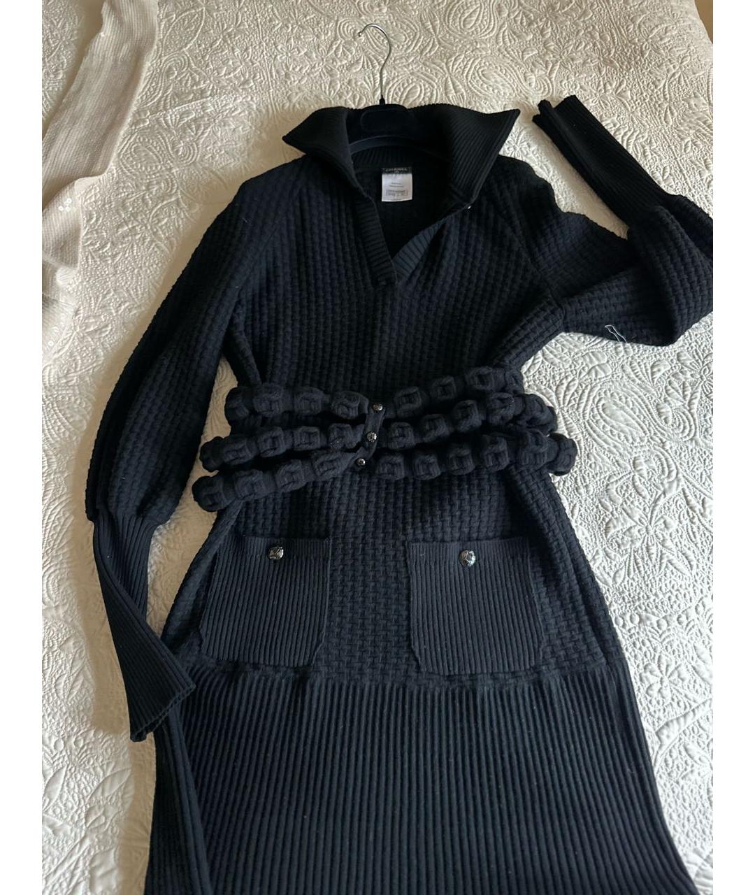 CHANEL PRE-OWNED Черное шерстяное повседневное платье, фото 7