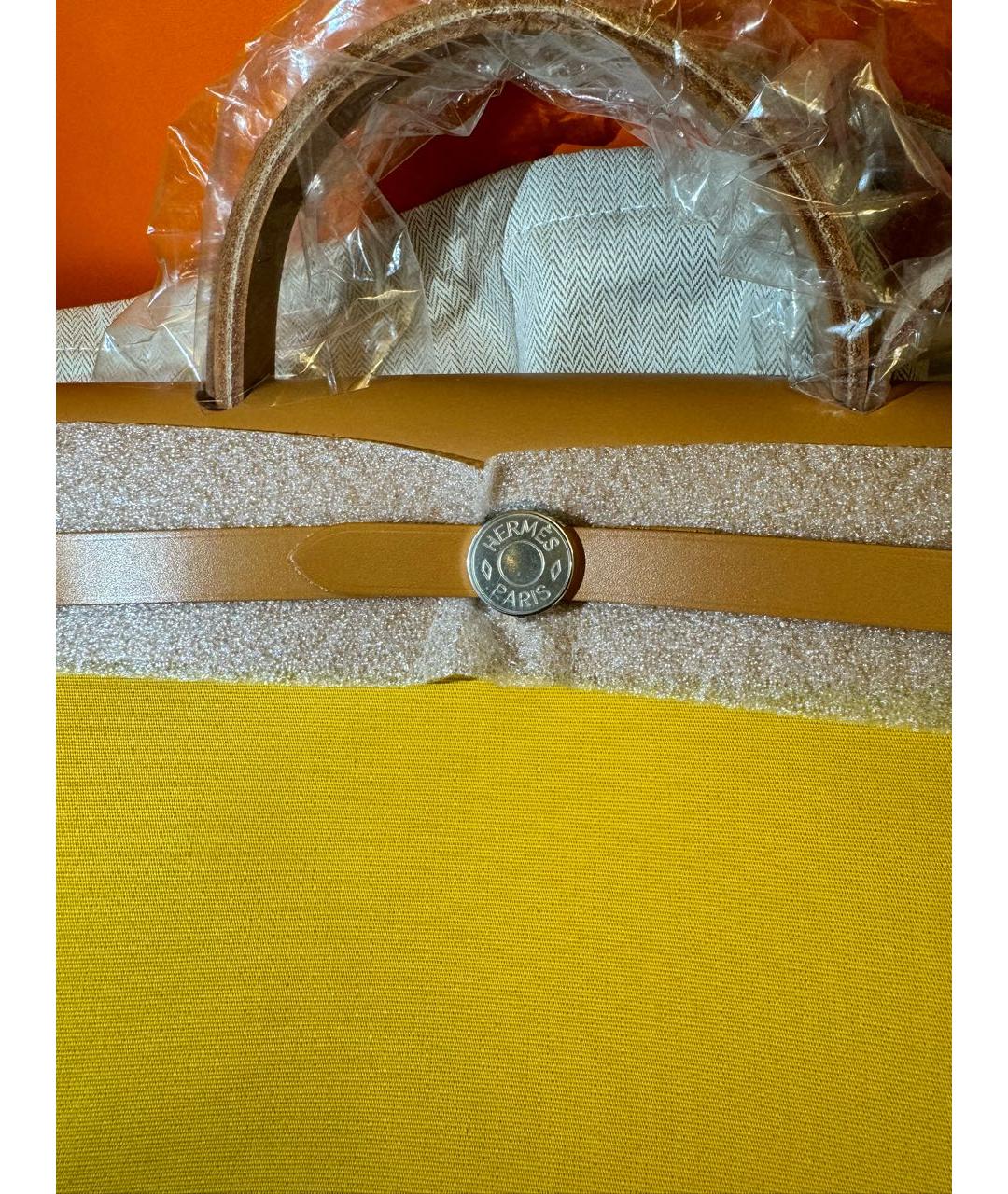 HERMES PRE-OWNED Горчичная тканевая сумка с короткими ручками, фото 3