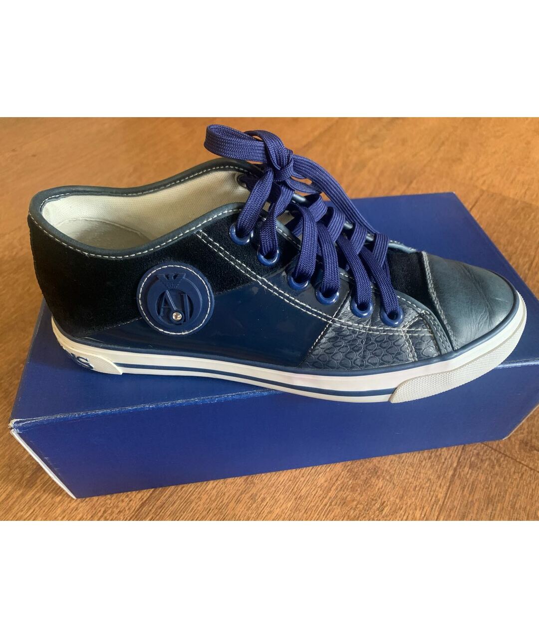 ARMANI JEANS Темно-синие замшевые кроссовки, фото 4
