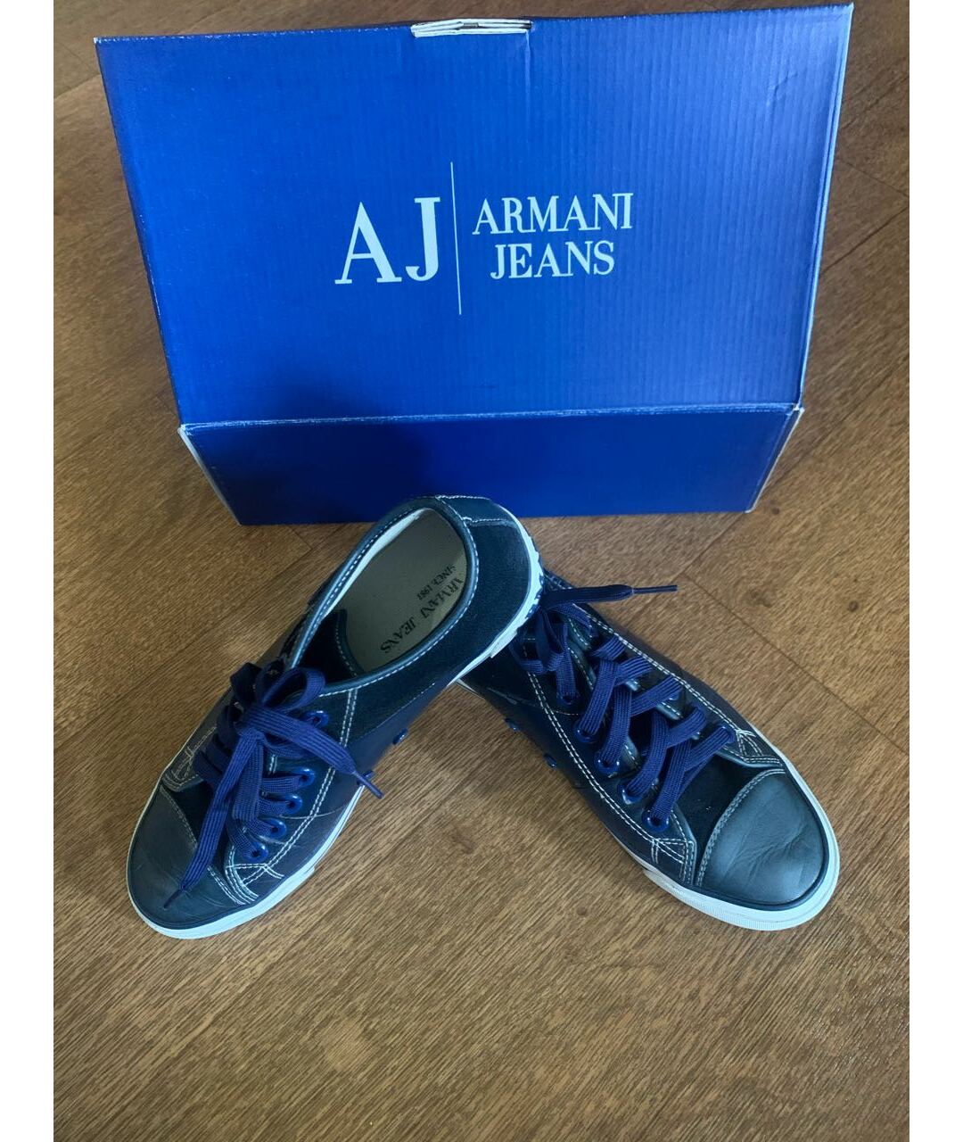 ARMANI JEANS Темно-синие замшевые кроссовки, фото 2