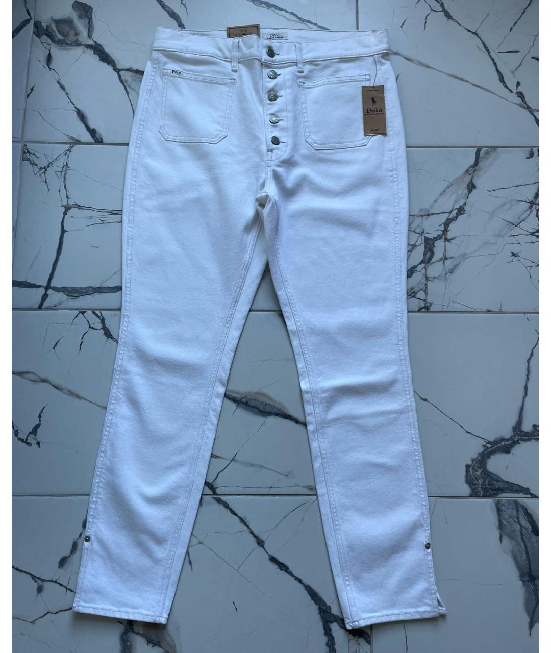 POLO RALPH LAUREN Белые хлопко-эластановые джинсы слим, фото 9