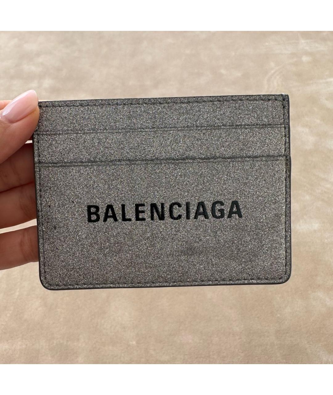 BALENCIAGA Серебряная кожаная визитница, фото 3