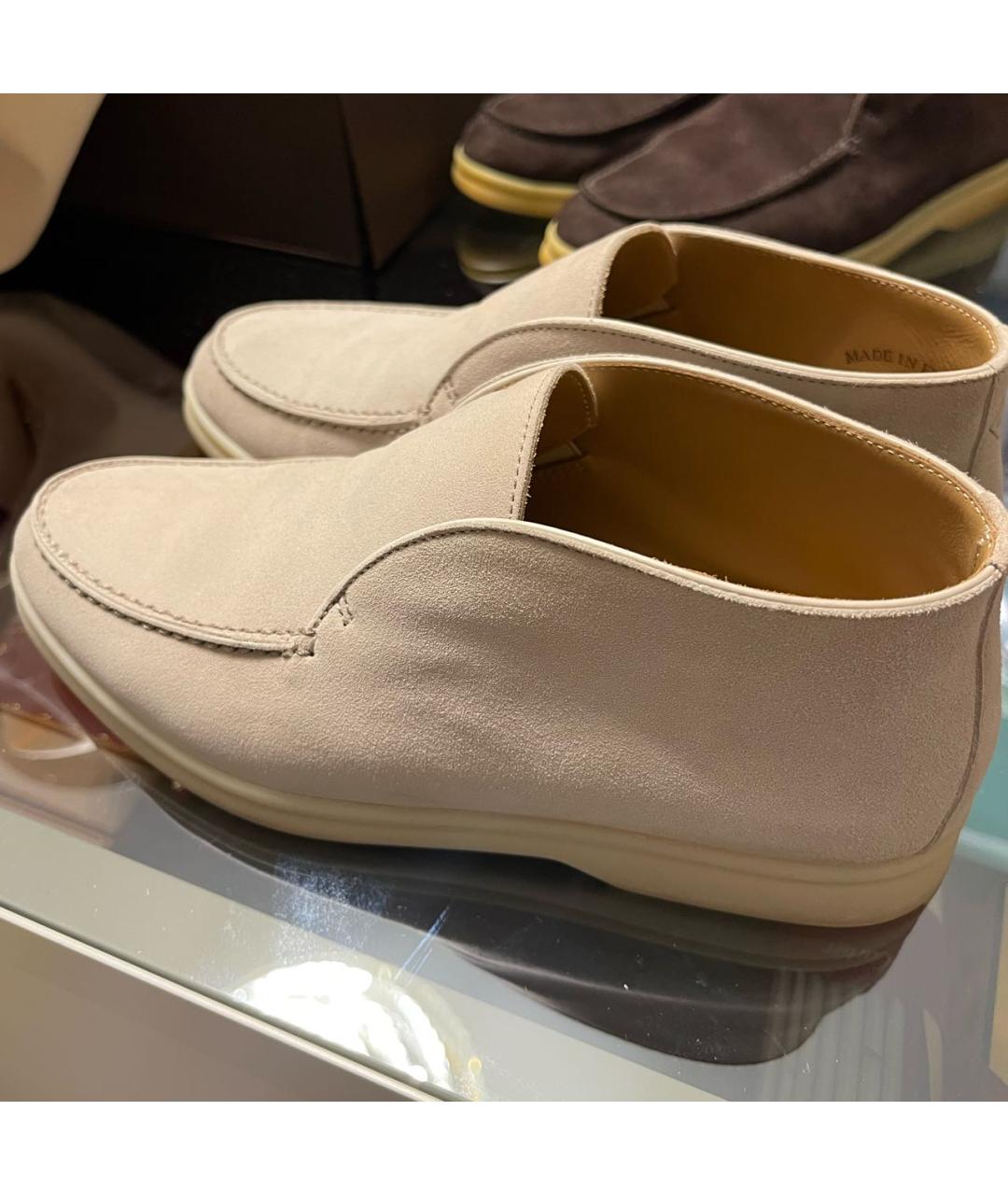 LORO PIANA Бежевые замшевые ботинки, фото 6