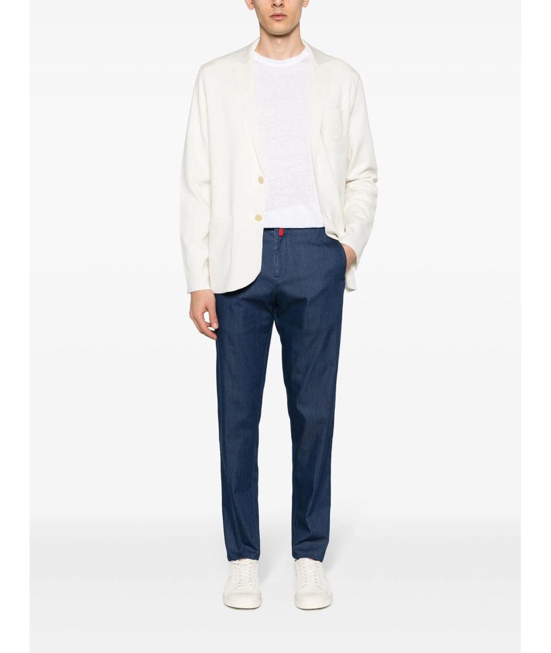 KITON Синие хлопко-эластановые повседневные брюки, фото 6