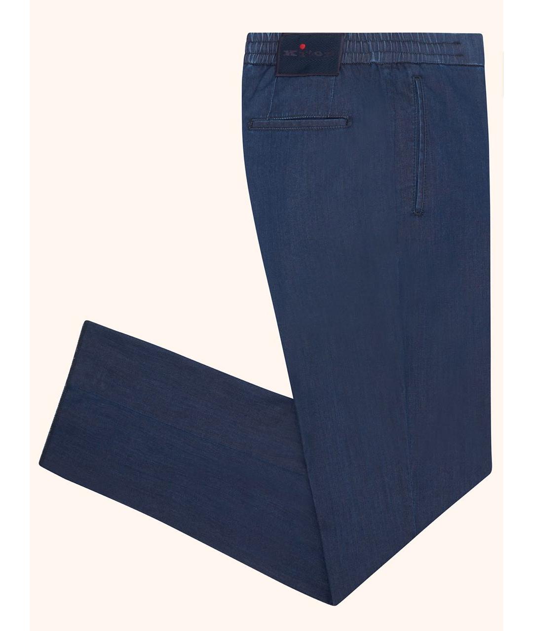 KITON Синие хлопко-эластановые повседневные брюки, фото 4