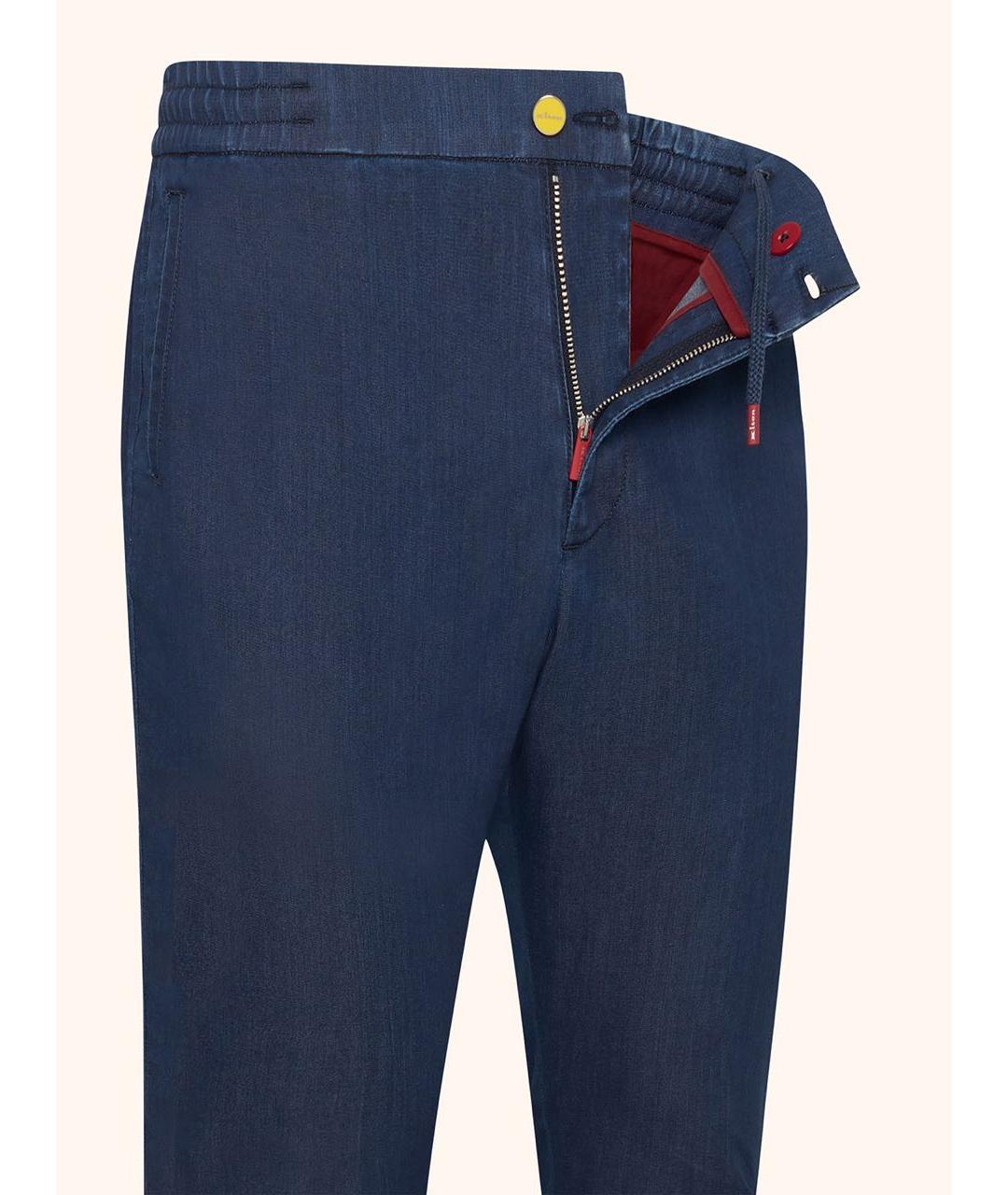 KITON Синие хлопко-эластановые повседневные брюки, фото 5