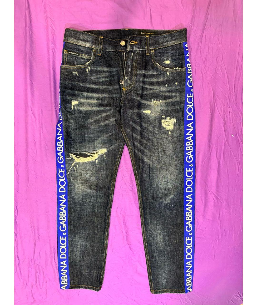 DOLCE&GABBANA Синие хлопко-эластановые прямые джинсы, фото 3