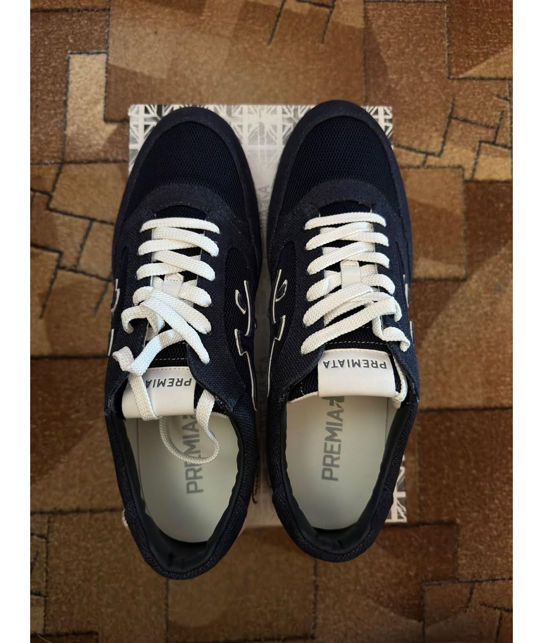 PREMIATA Темно-синие текстильные низкие кроссовки / кеды, фото 7