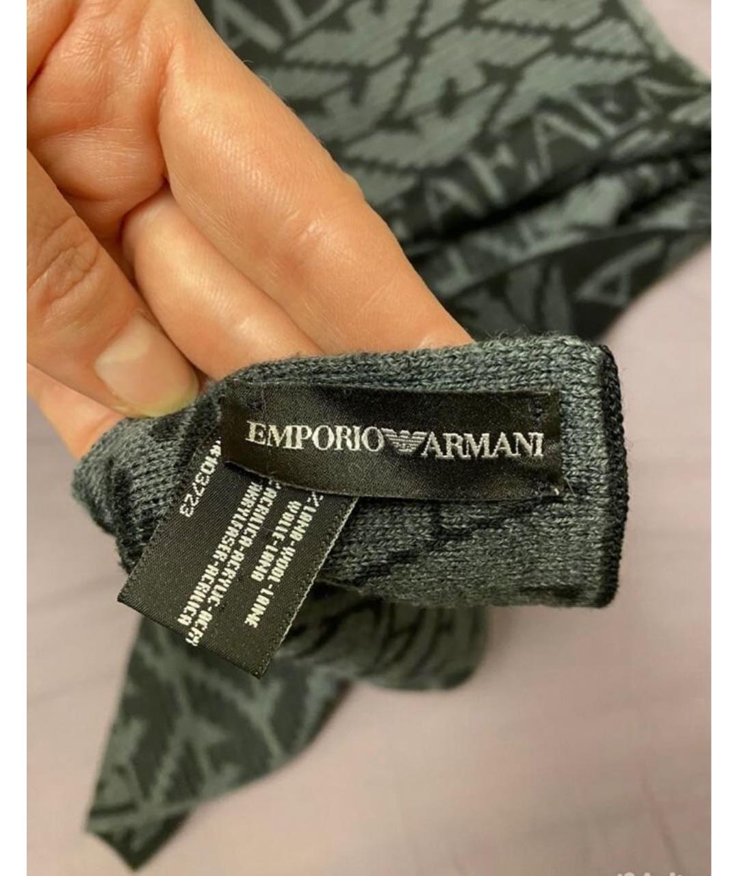 EMPORIO ARMANI Черный шерстяной шарф, фото 4