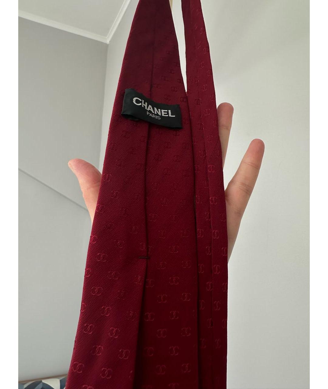 CHANEL PRE-OWNED Бордовый шелковый галстук, фото 2
