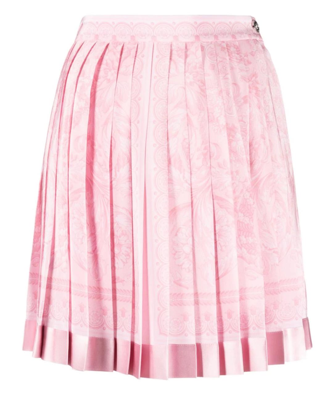 VERSACE Розовая шелковая юбка мини, фото 1