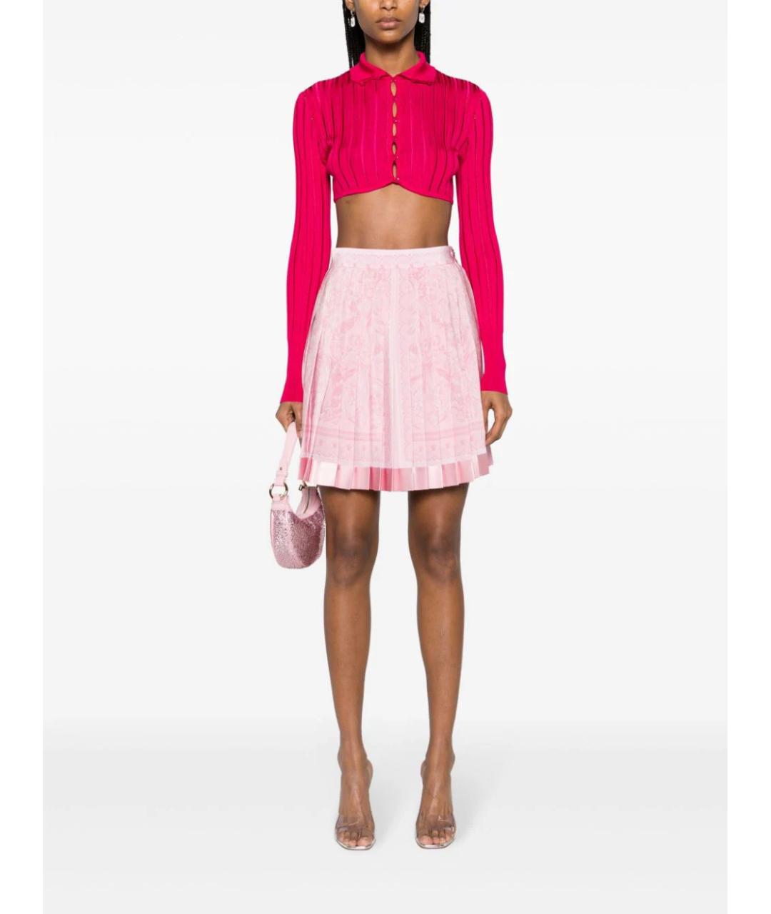 VERSACE Розовая шелковая юбка мини, фото 2