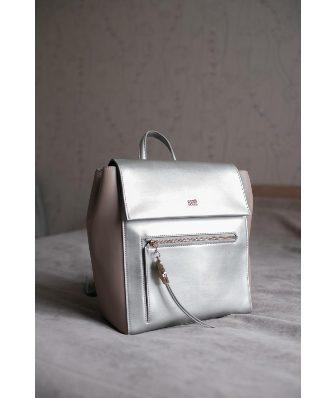 CAVALLI CLASS Серебрянный кожаный рюкзак, фото 3
