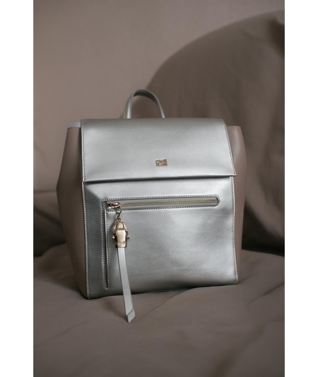 CAVALLI CLASS Серебрянный кожаный рюкзак, фото 2