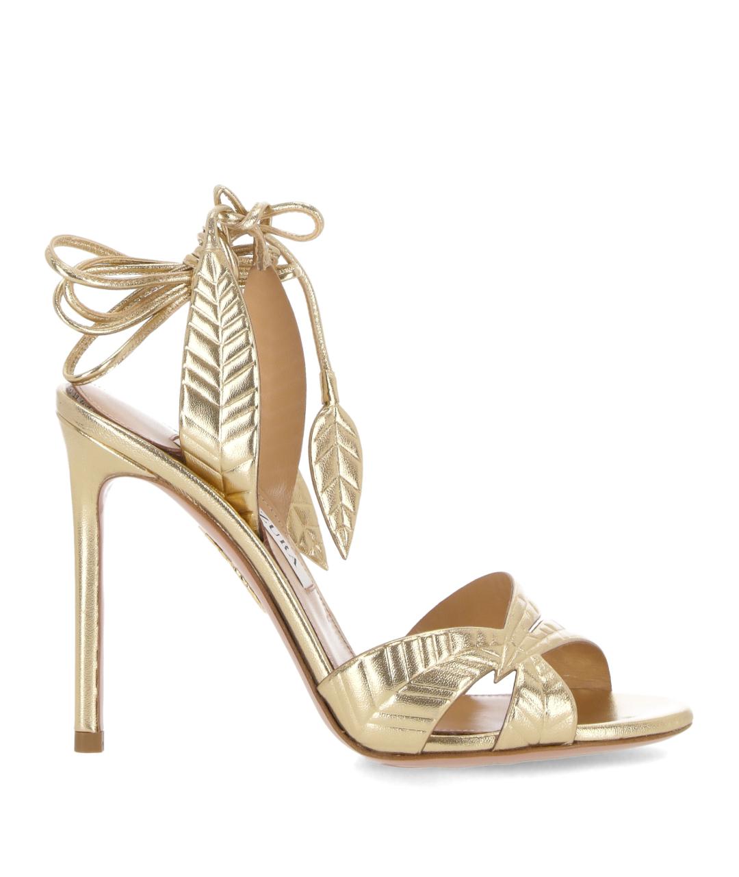 AQUAZZURA Золотые кожаные босоножки, фото 1