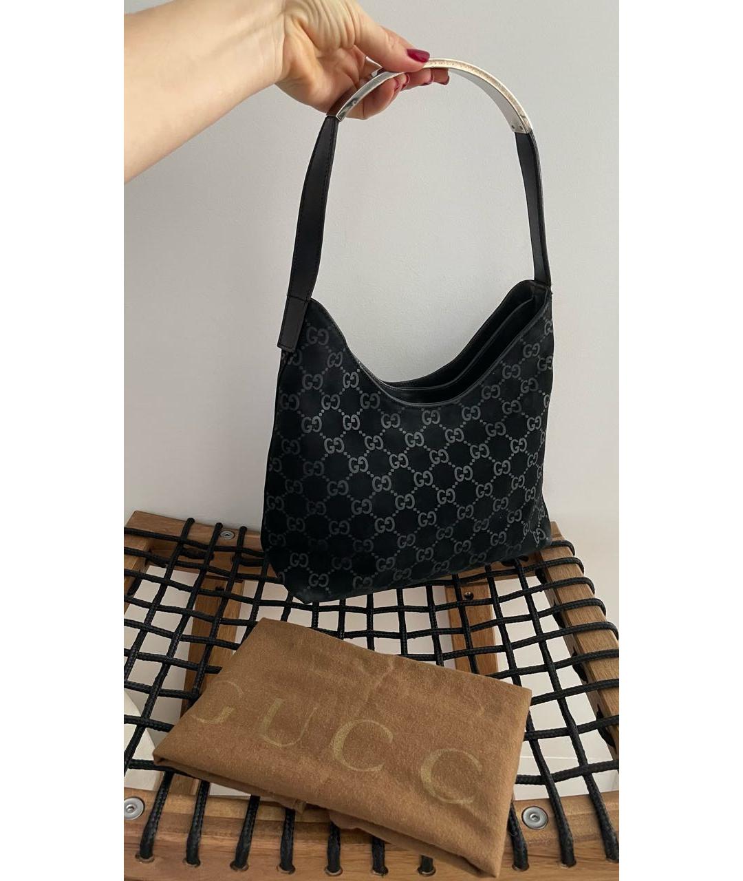 GUCCI Черная замшевая сумка с короткими ручками, фото 4
