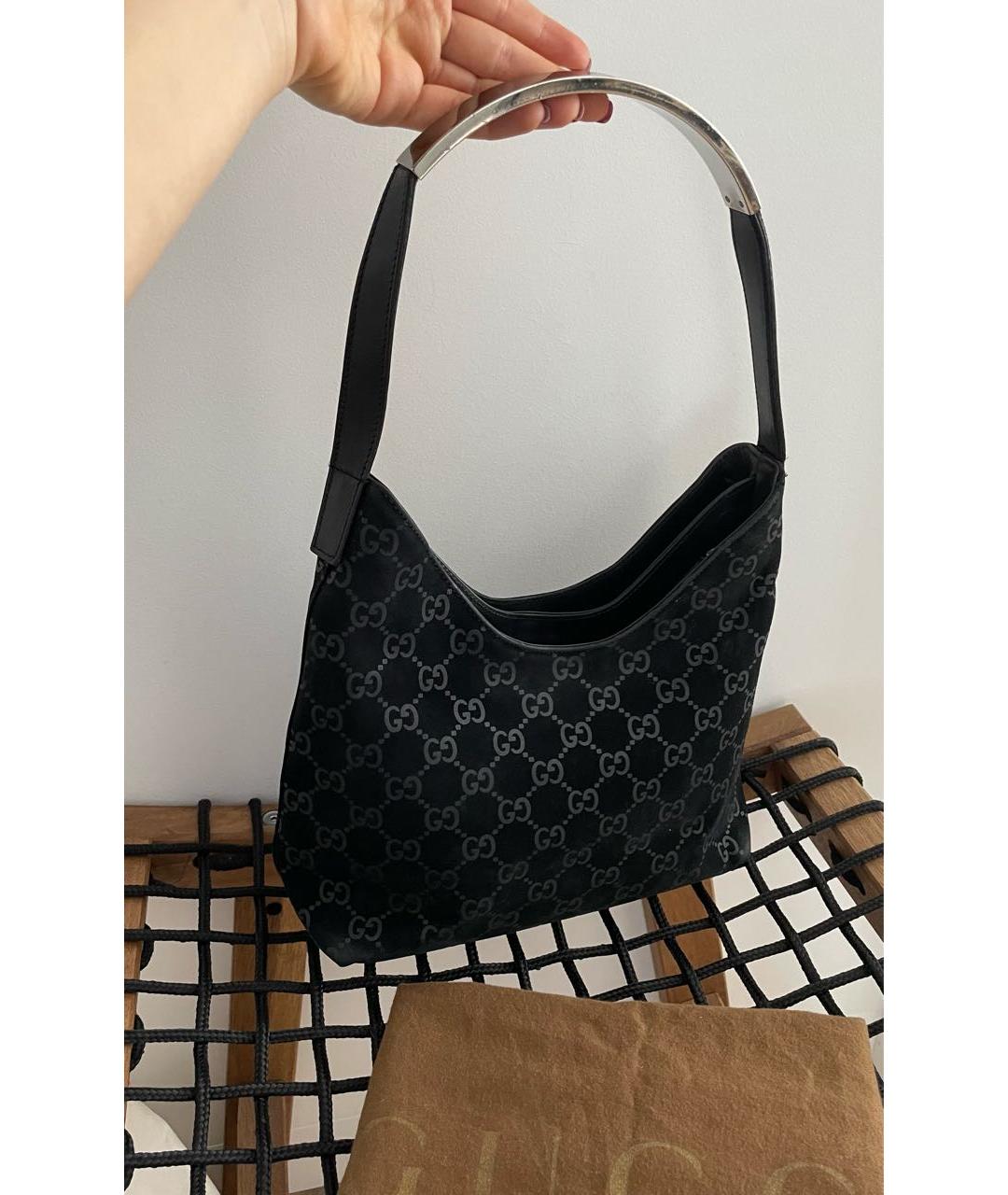 GUCCI Черная замшевая сумка с короткими ручками, фото 9