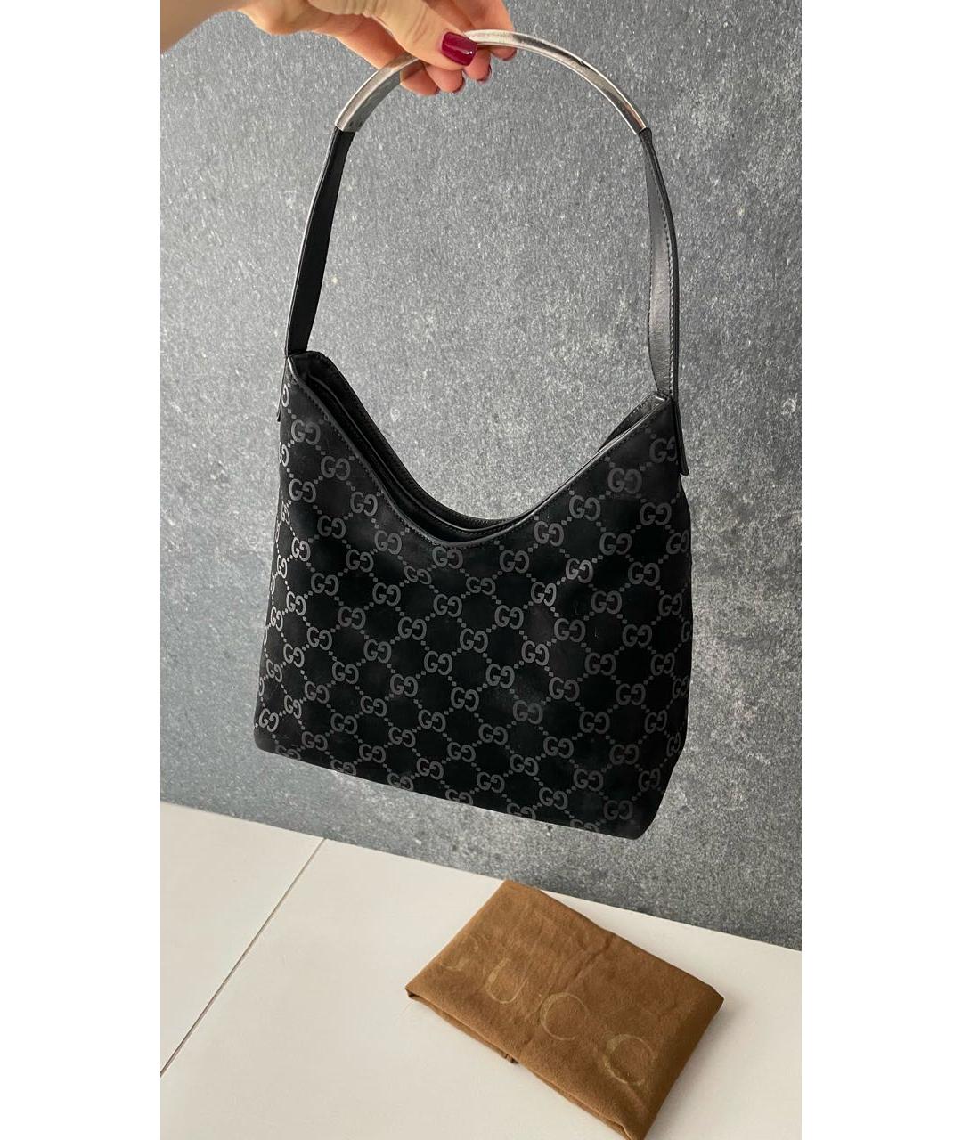 GUCCI Черная замшевая сумка с короткими ручками, фото 6