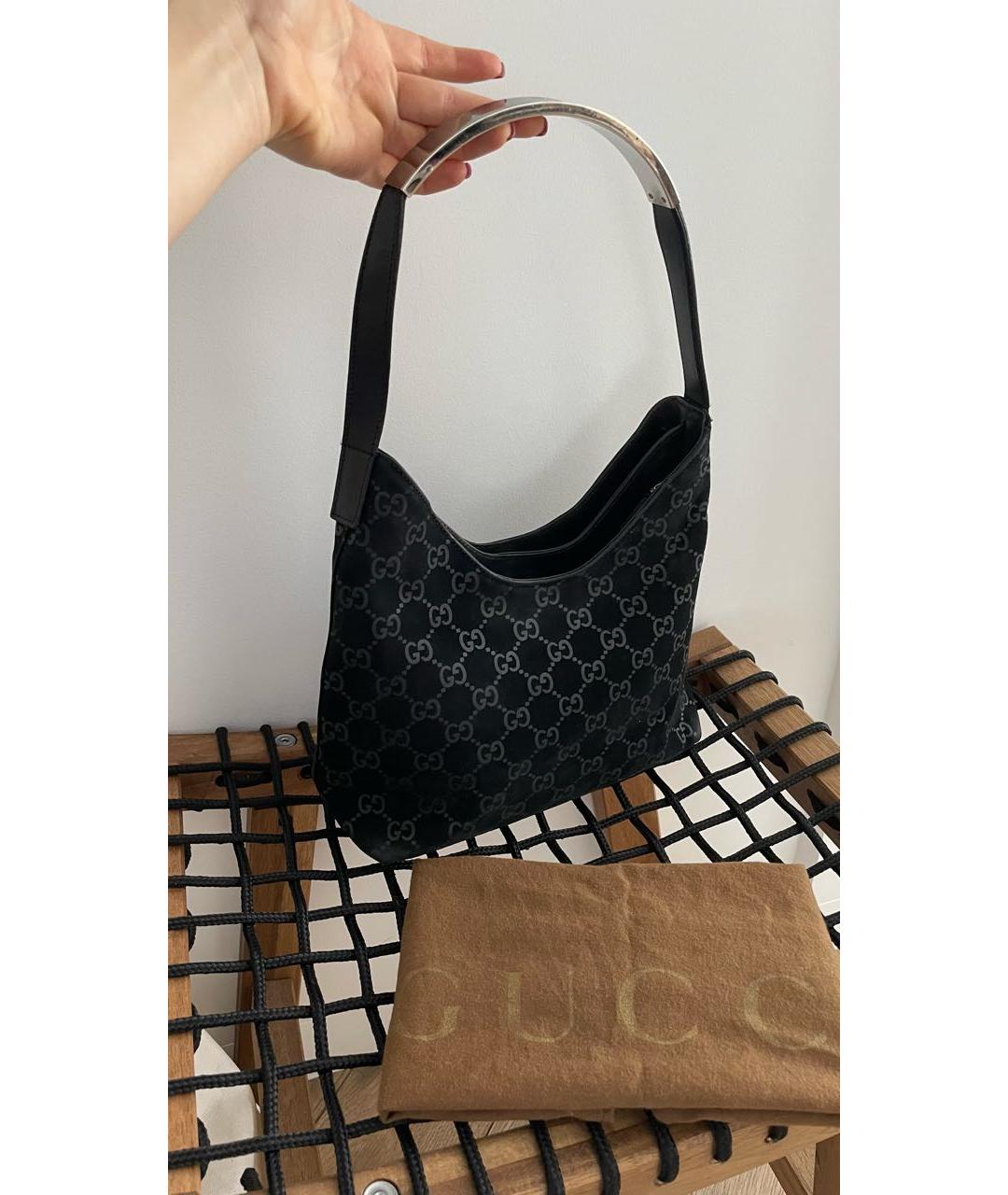 GUCCI Черная замшевая сумка с короткими ручками, фото 2
