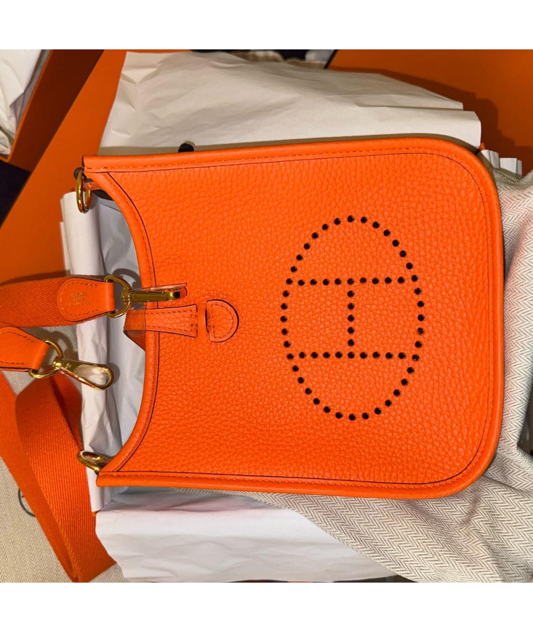 HERMES Оранжевая кожаная сумка через плечо, фото 3