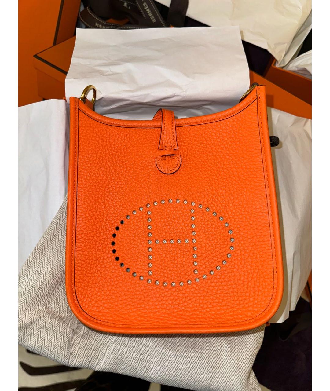 HERMES Оранжевая кожаная сумка через плечо, фото 2