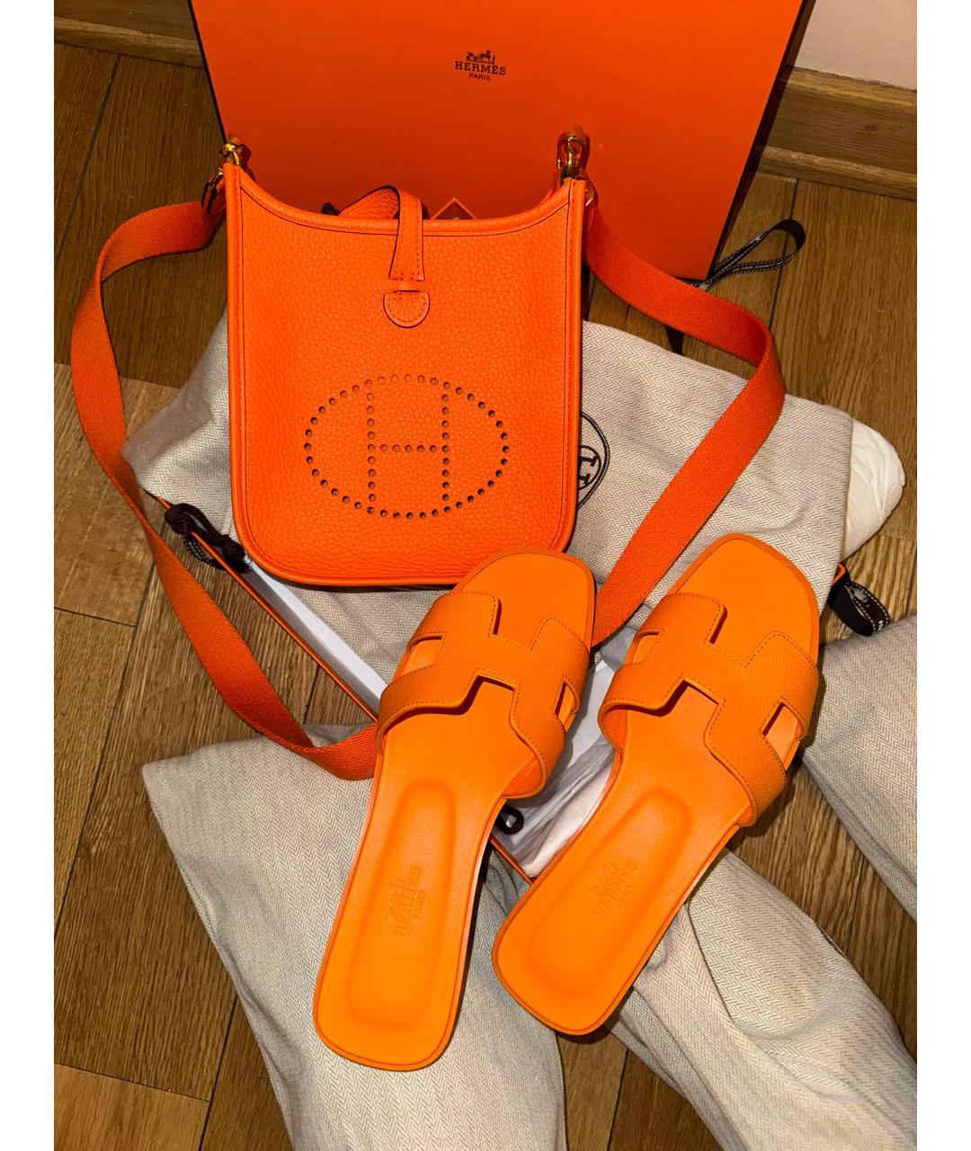 HERMES Оранжевая кожаная сумка через плечо, фото 4
