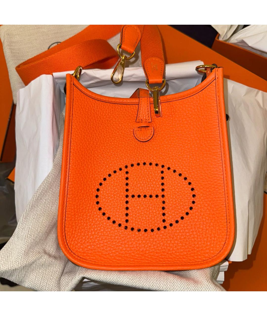 HERMES Оранжевая кожаная сумка через плечо, фото 5
