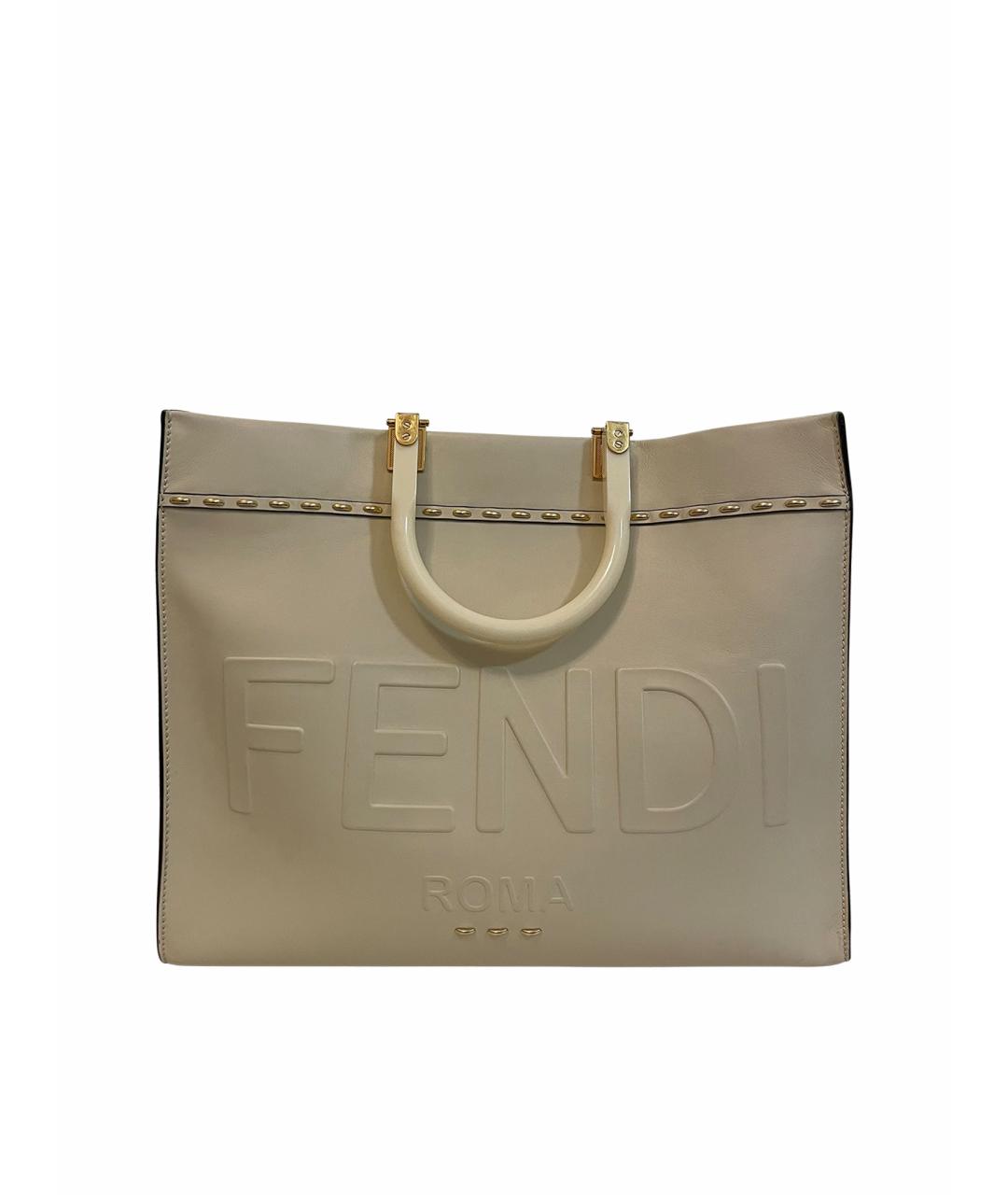 FENDI Бежевая кожаная сумка тоут, фото 1