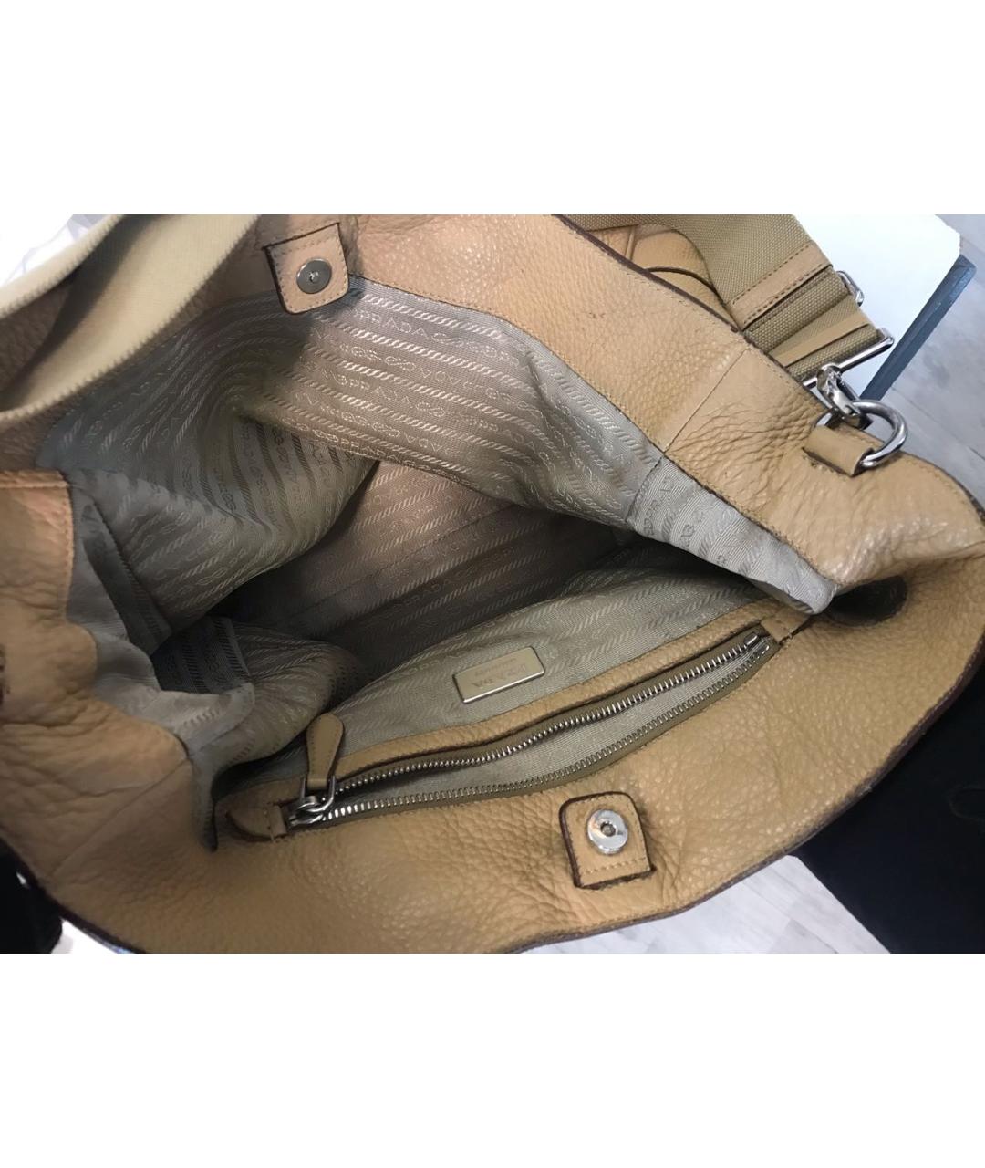 PRADA Бежевая кожаная сумка с короткими ручками, фото 4