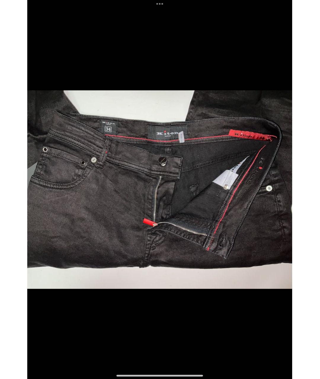 KITON Черные хлопко-эластановые прямые джинсы, фото 4