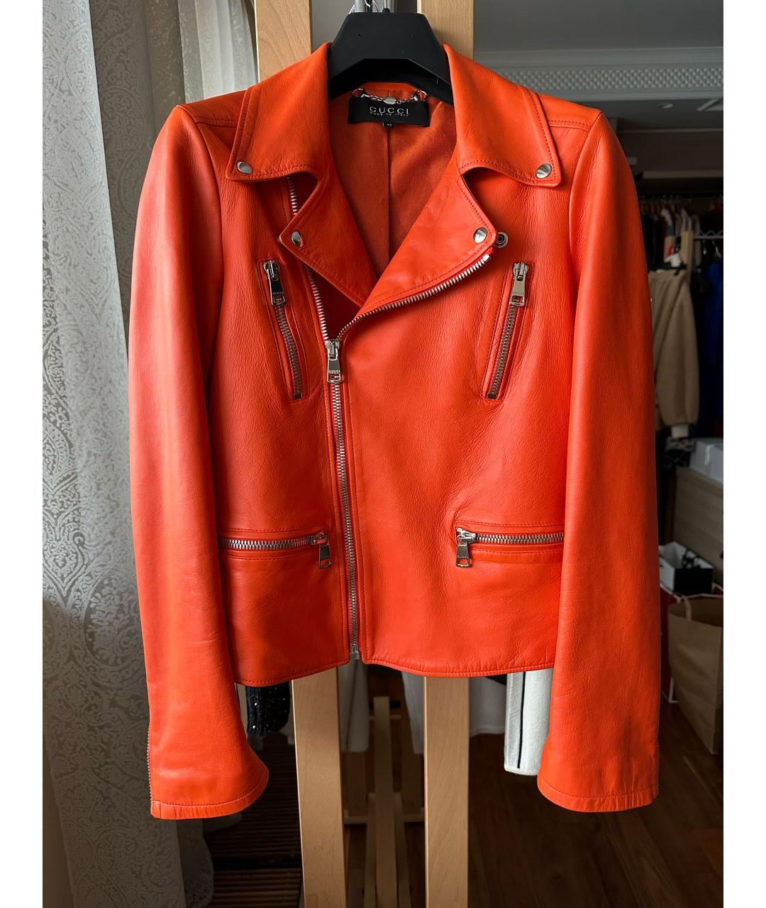 GUCCI Оранжевая кожаная куртка, фото 9