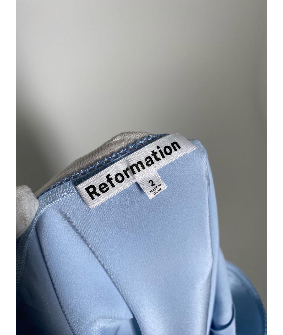 REFORMATION Голубая шелковая юбка миди, фото 6