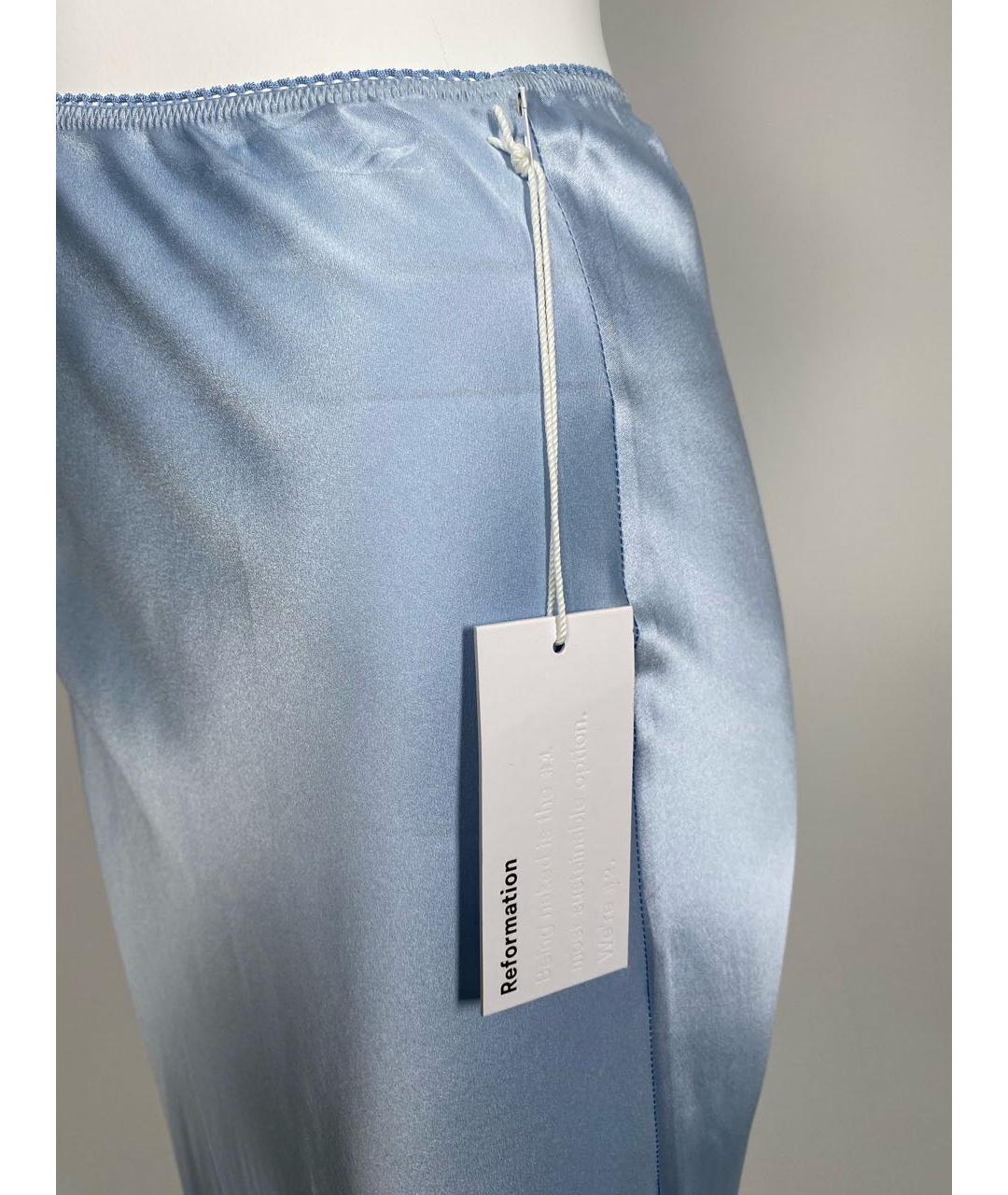 REFORMATION Голубая шелковая юбка миди, фото 4